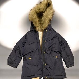 Crewcuts Navy Puffer Jacket with Faux Fur Hood